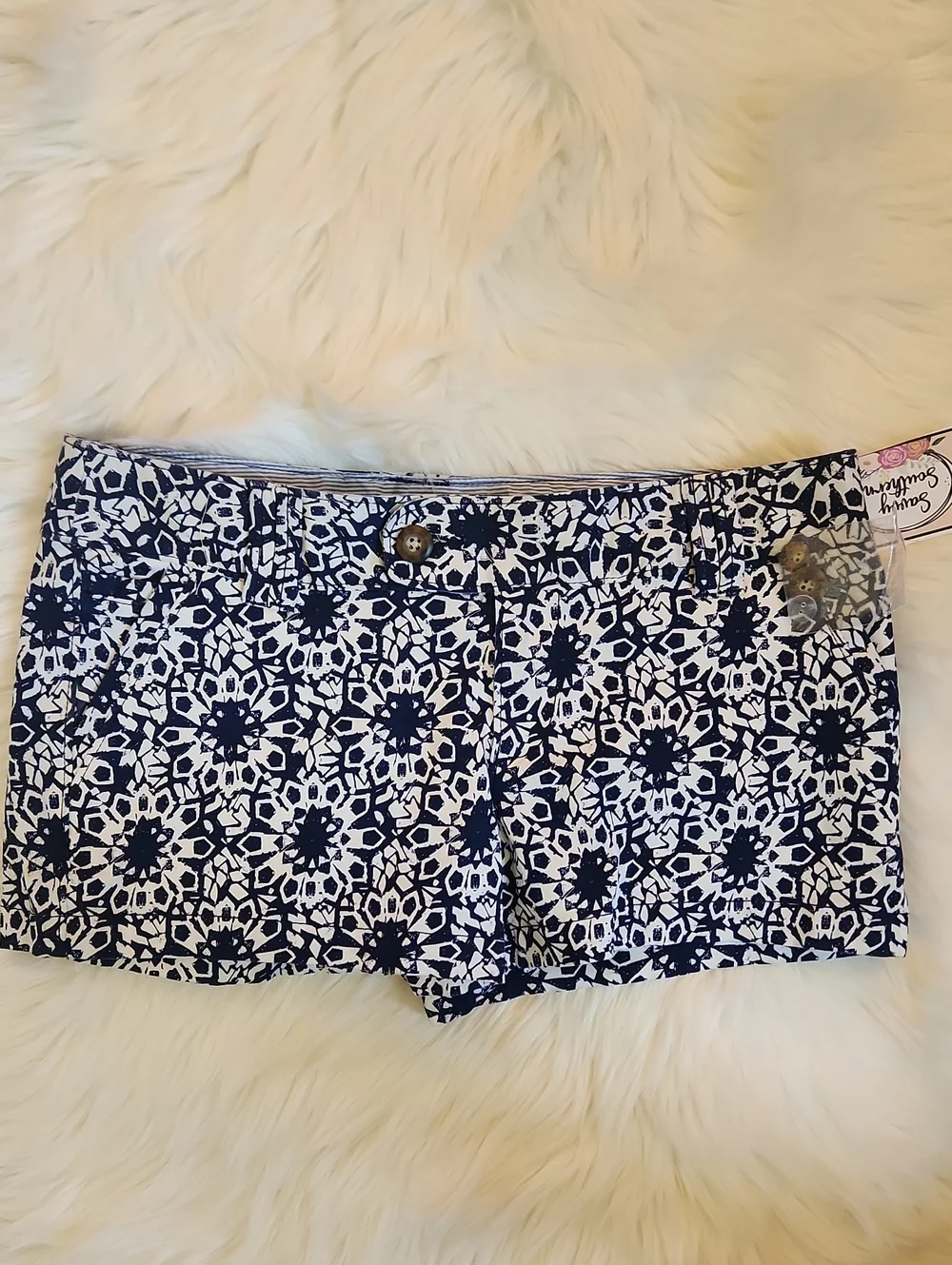 Juniors Size 7 - Navy and White Printed Cotton Shorts - Beand: Red Camel